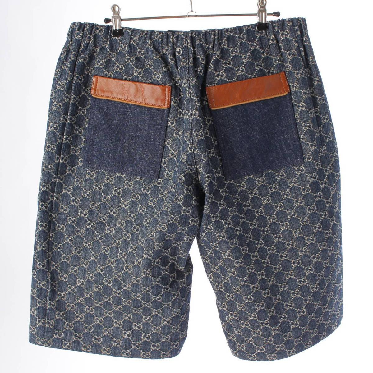 [Gucci] Gucci Men's GG Jacquard Leather Denim Shorts 649093 Indigo 46 [Used] [Authenticated and Guaranteed Authentic] 214444