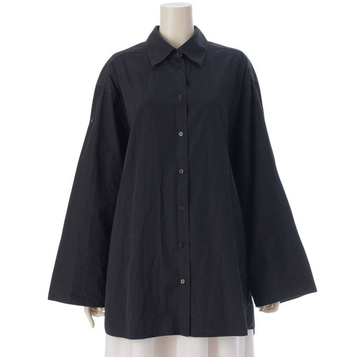 [The Row] THE ROW Cotton Oversized Long Sleeve Shirt Blouse Top Black 0 [Used] [Authenticated/Genuine Product Guaranteed] 214524