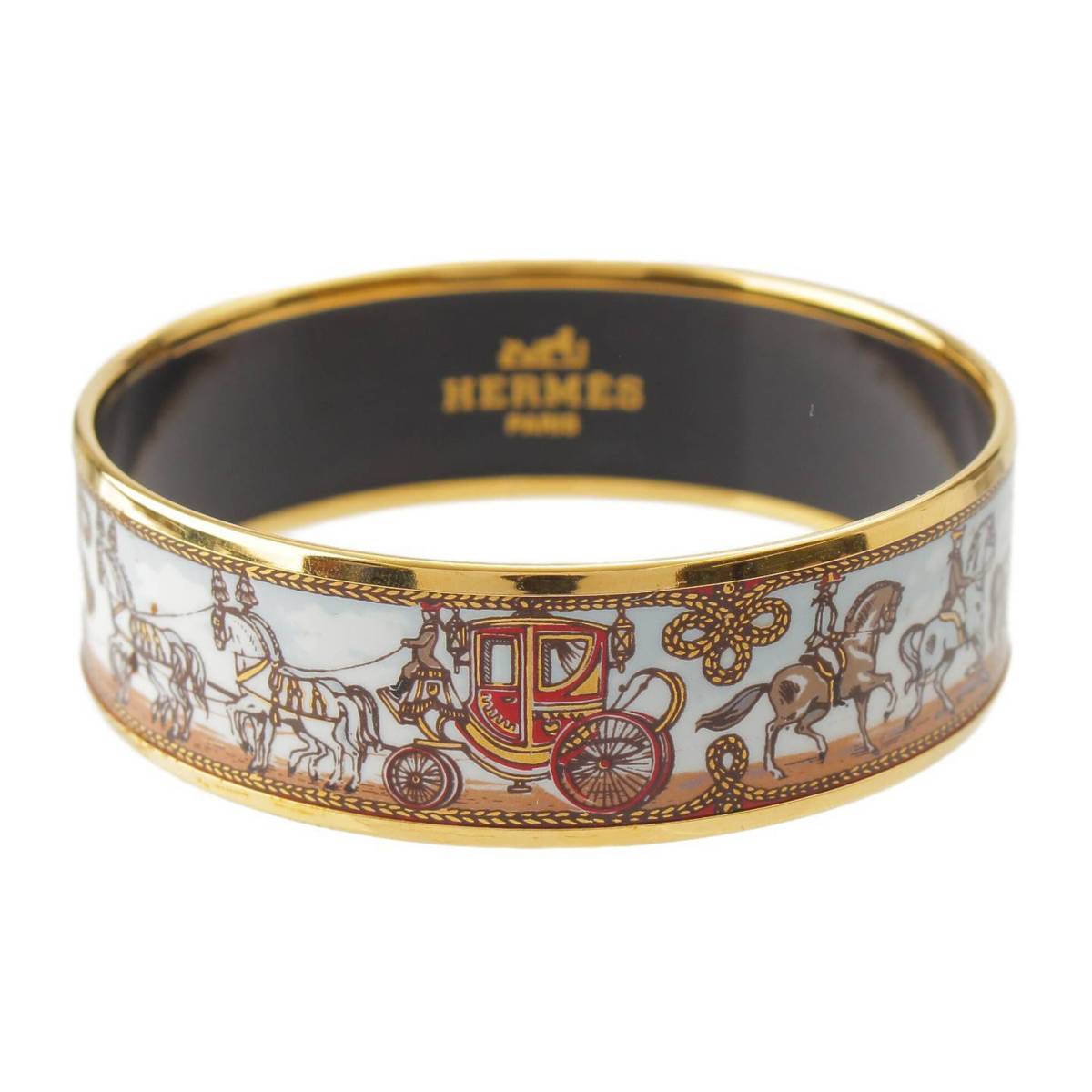 [Hermes] Hermes enamel bangle bracelet carriage cloisonné GP gold white [Used] [Authenticated and genuine product guaranteed] 214591