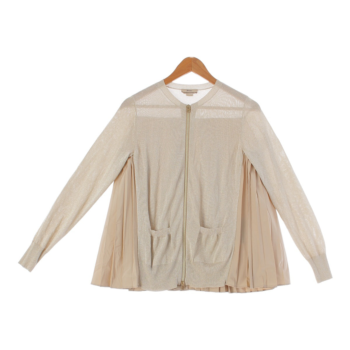 Herno Back Pleated Cardigan See-through Lame Knit 48939-43555-1 Beige 40