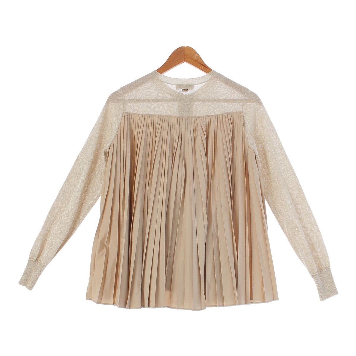 Herno Back Pleated Cardigan See-through Lame Knit 48939-43555-1 Beige 40