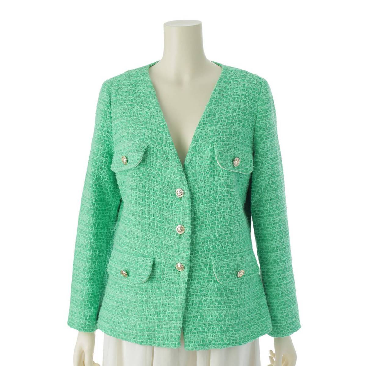 [Sonota] Mage Maje 22AW Tweed Jacket V-neck MFPVE00341 Green 42 [Used] [Authenticated and Guaranteed Authentic] 214620