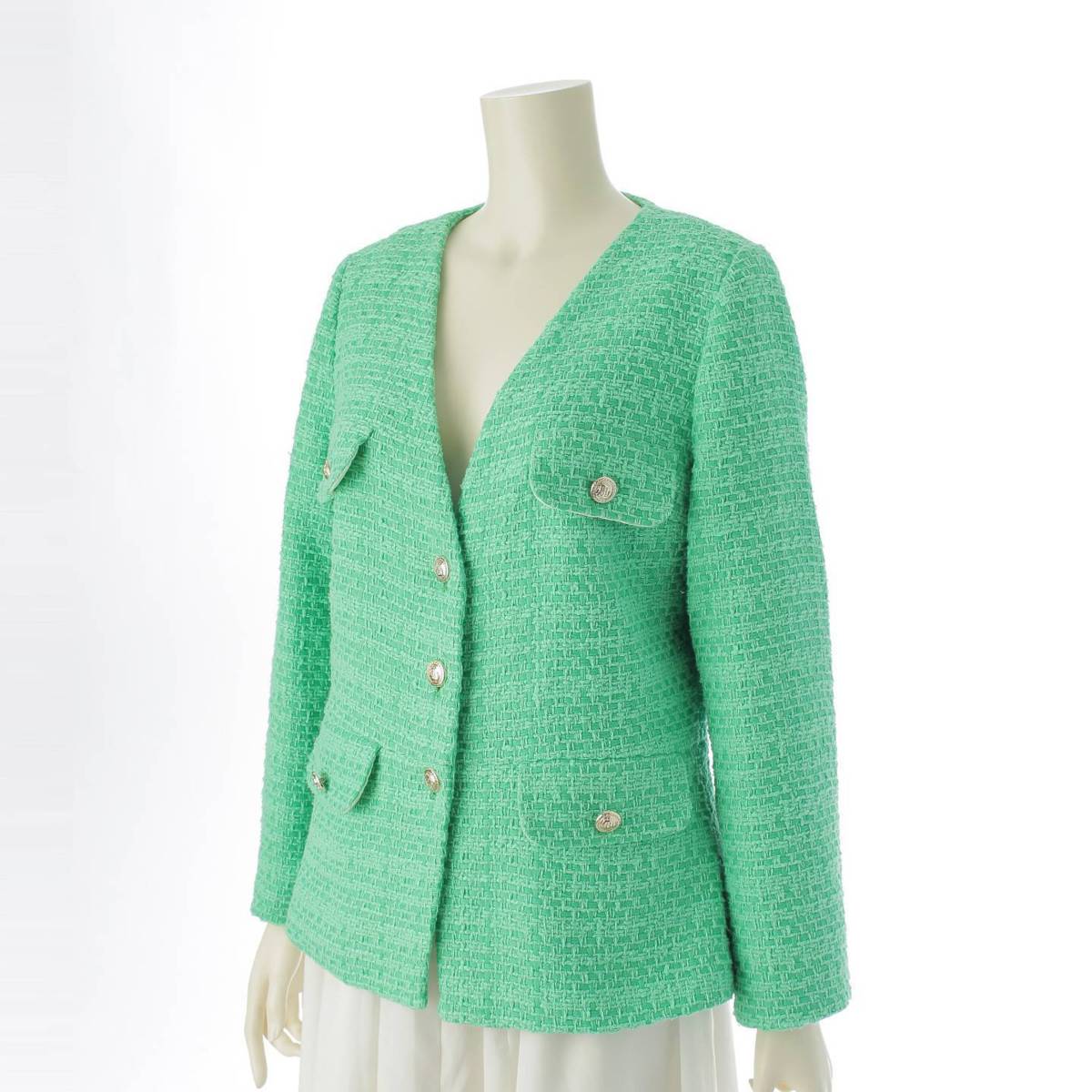 [Sonota] Mage Maje 22AW Tweed Jacket V-neck MFPVE00341 Green 42 [Used] [Authenticated and Guaranteed Authentic] 214620