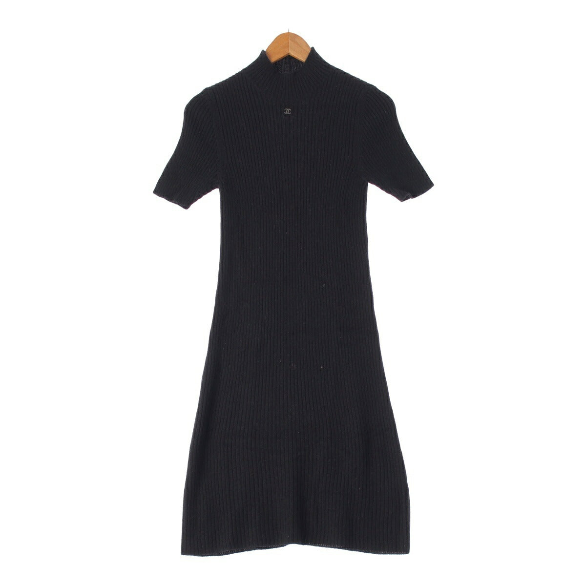 Chanel 98A Vintage COCO Mark High Neck Rib Knit Dress P11656 Black 40 [Used] [Authentic Product Guaranteed]