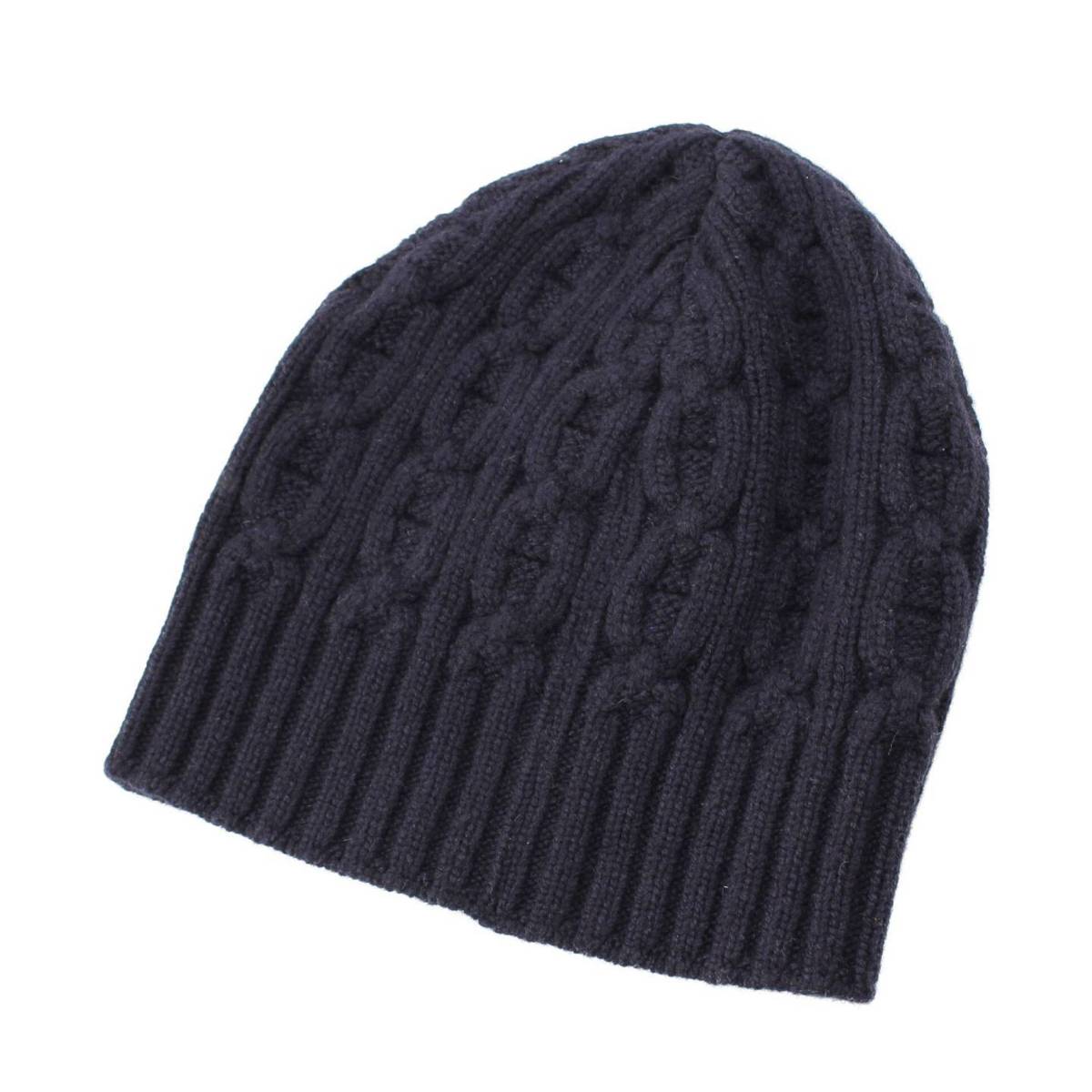 [Hermes] Hermes Chaine d'Ancre ChainPattern Cashmere Knit Cap Hat Navy L [Used] [Authenticated and Guaranteed Authentic] 214695