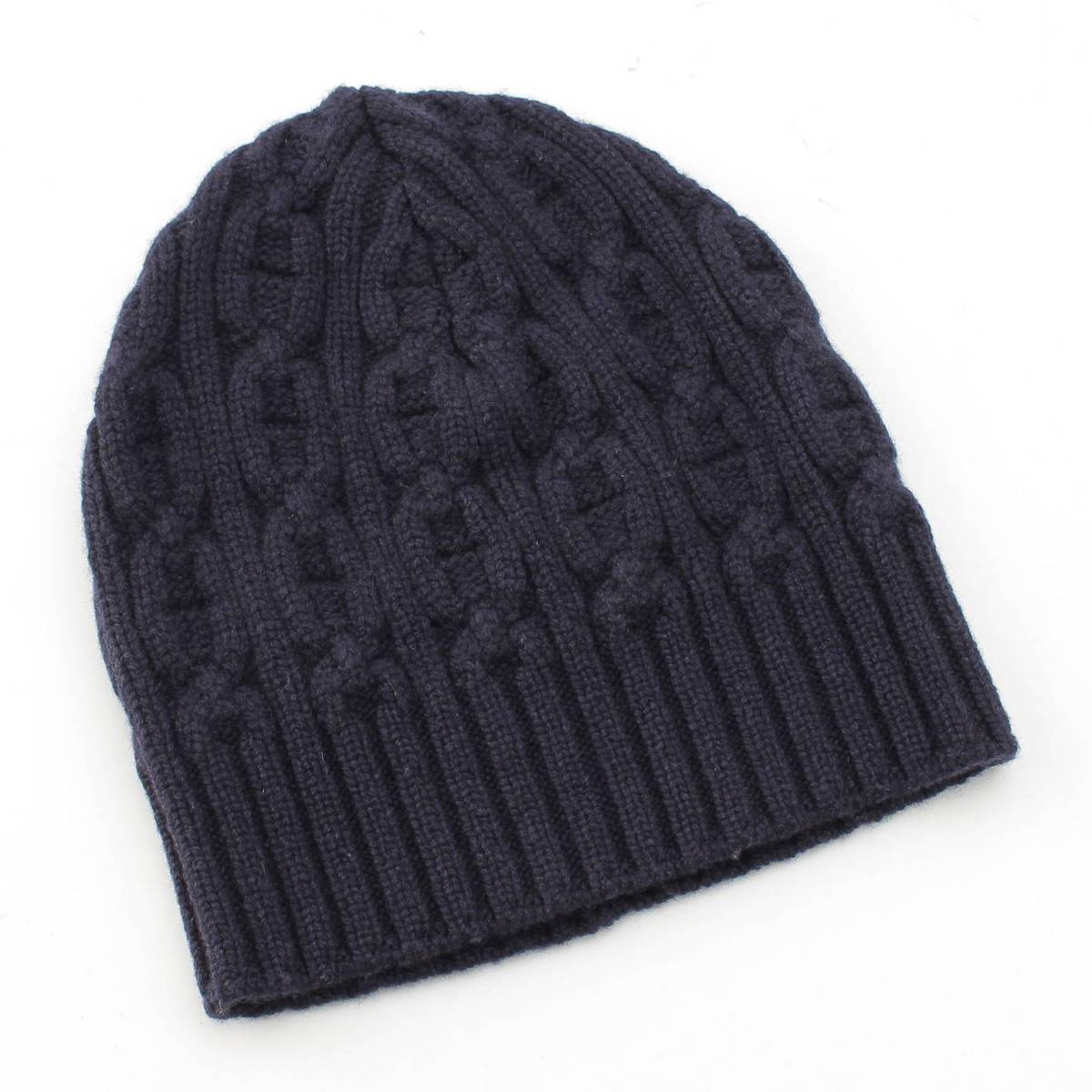 [Hermes] Hermes Chaine d'Ancre ChainPattern Cashmere Knit Cap Hat Navy L [Used] [Authenticated and Guaranteed Authentic] 214695