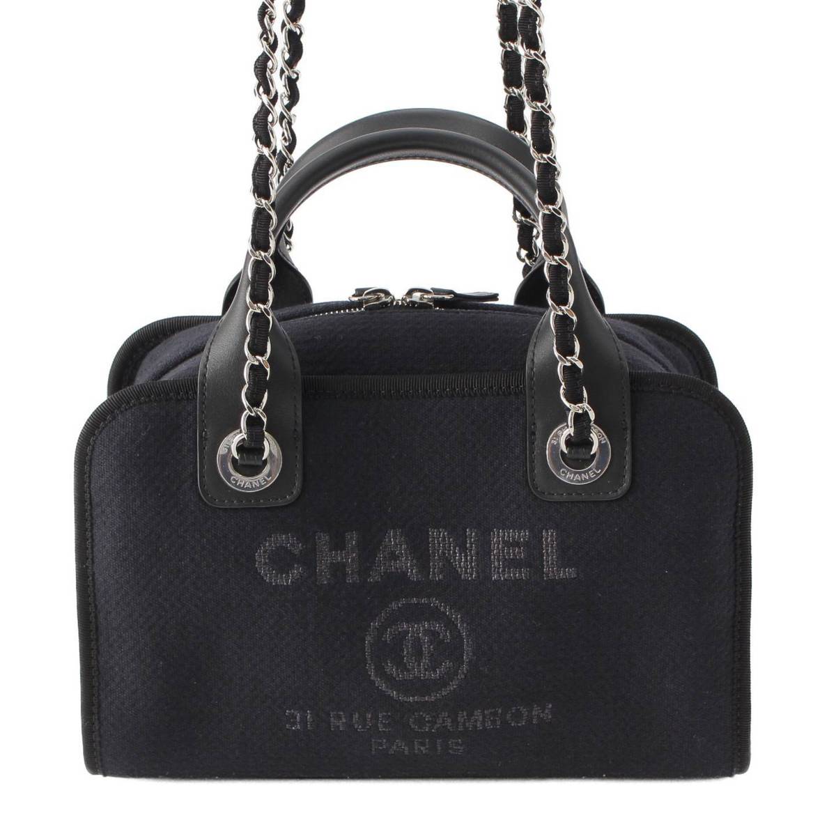 [Chanel] Chanel Deauville 2way ChainShoulder Bowling Bag A92749 Black [Used] [Authenticated and Guaranteed Authentic] 214705
