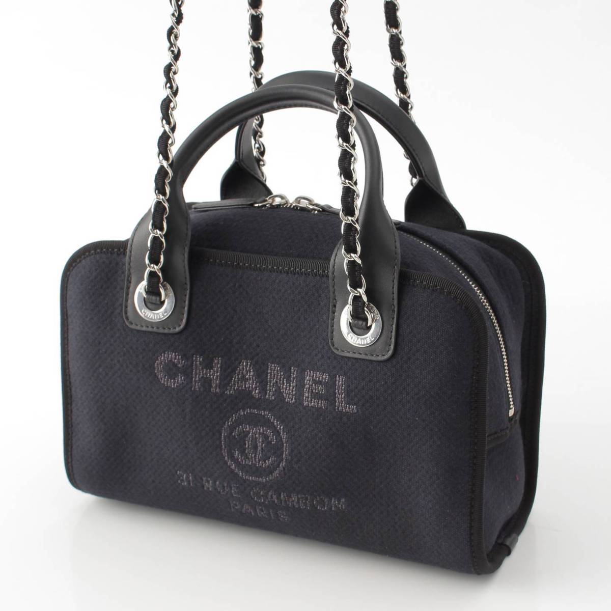 [Chanel] Chanel Deauville 2way ChainShoulder Bowling Bag A92749 Black [Used] [Authenticated and Guaranteed Authentic] 214705