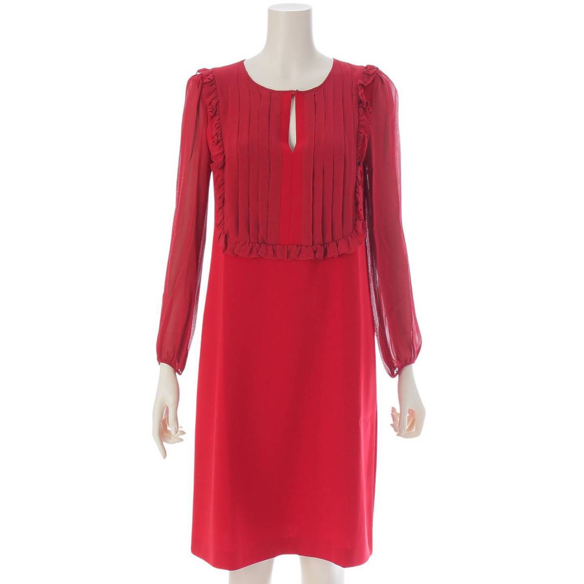 [Max Mara Studio] MAXMARA STUDIO Ruffle Design Pintuck See-Through One-Piece Dress 722409700005 Red 40 [Used] [Authenticated and Guaranteed Authentic] 214726