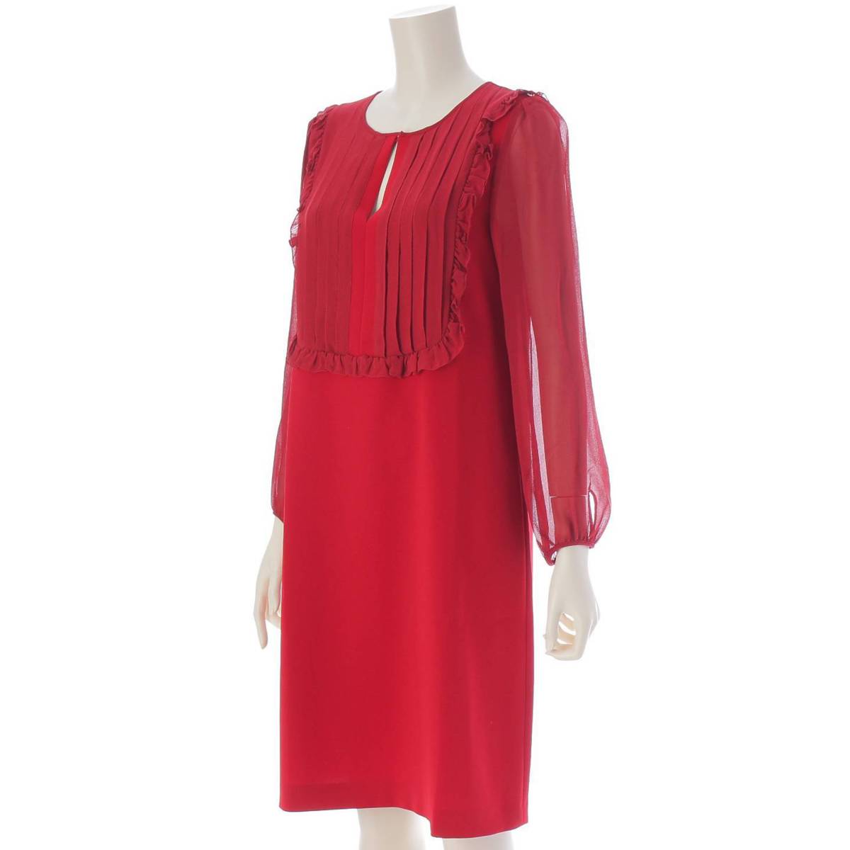 [Max Mara Studio] MAXMARA STUDIO Ruffle Design Pintuck See-Through One-Piece Dress 722409700005 Red 40 [Used] [Authenticated and Guaranteed Authentic] 214726