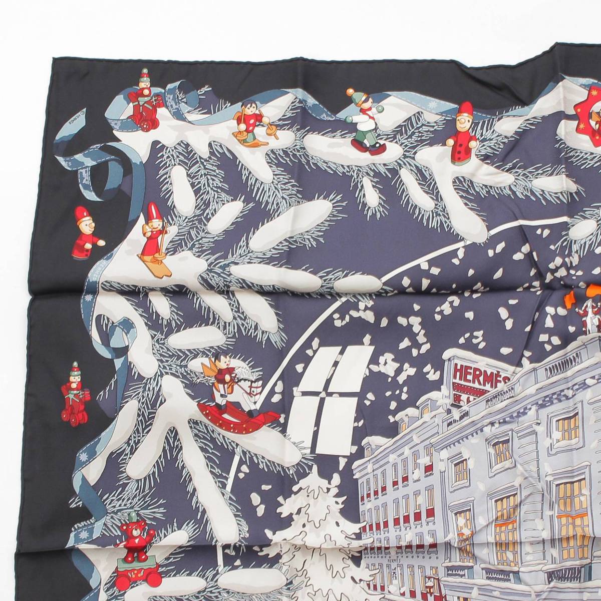 [Hermes] Hermes Carré 90 Noel au 24 Faubourg Christmas at Faubourg 24 Silk Scarf Black [Used] [Authenticated and Guaranteed Authentic] 214768