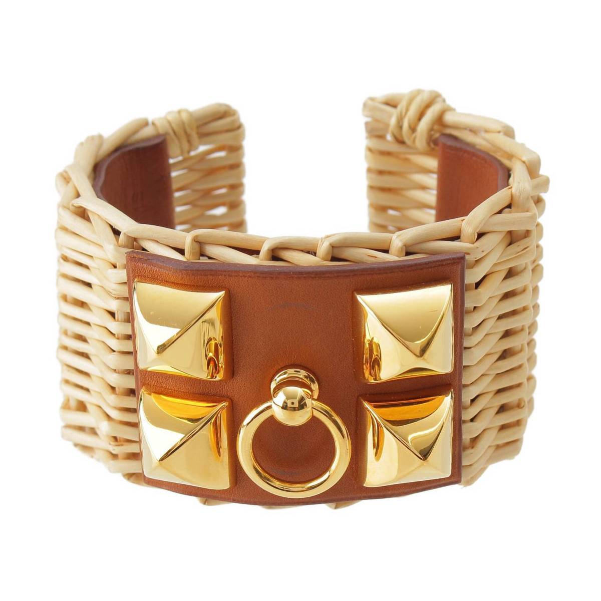 [Hermes] Hermes Z engraved Collier de Chien Medor Picnic Bangle Bracelet Beige x Brown [Used] [Authenticated and Guaranteed Authentic] 214790