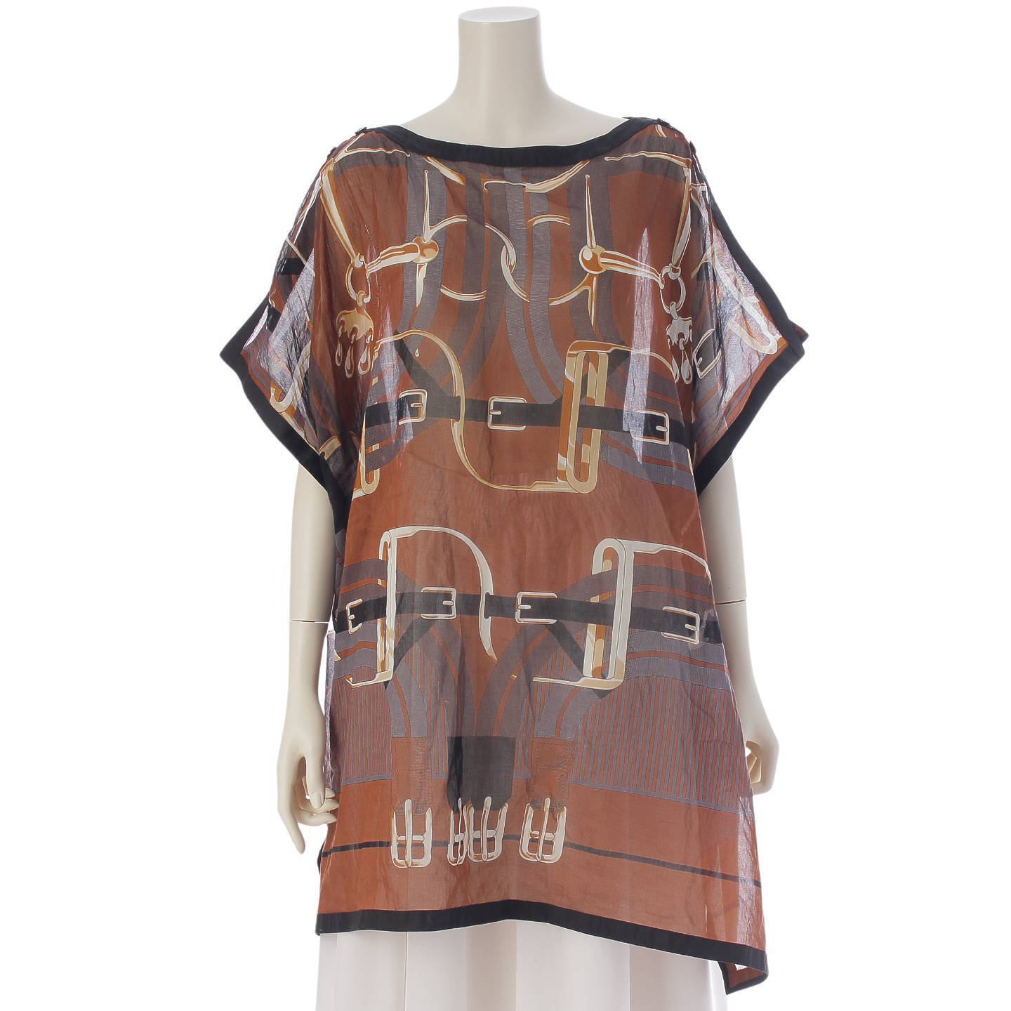 Hermes Gaultier period cotton see-through poncho short sleeve cut and sewn brown TU