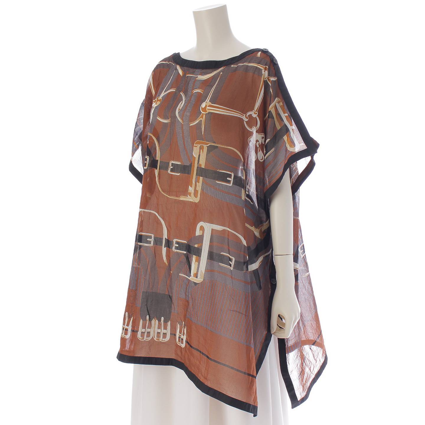 Hermes Gaultier period cotton see-through poncho short sleeve cut and sewn brown TU