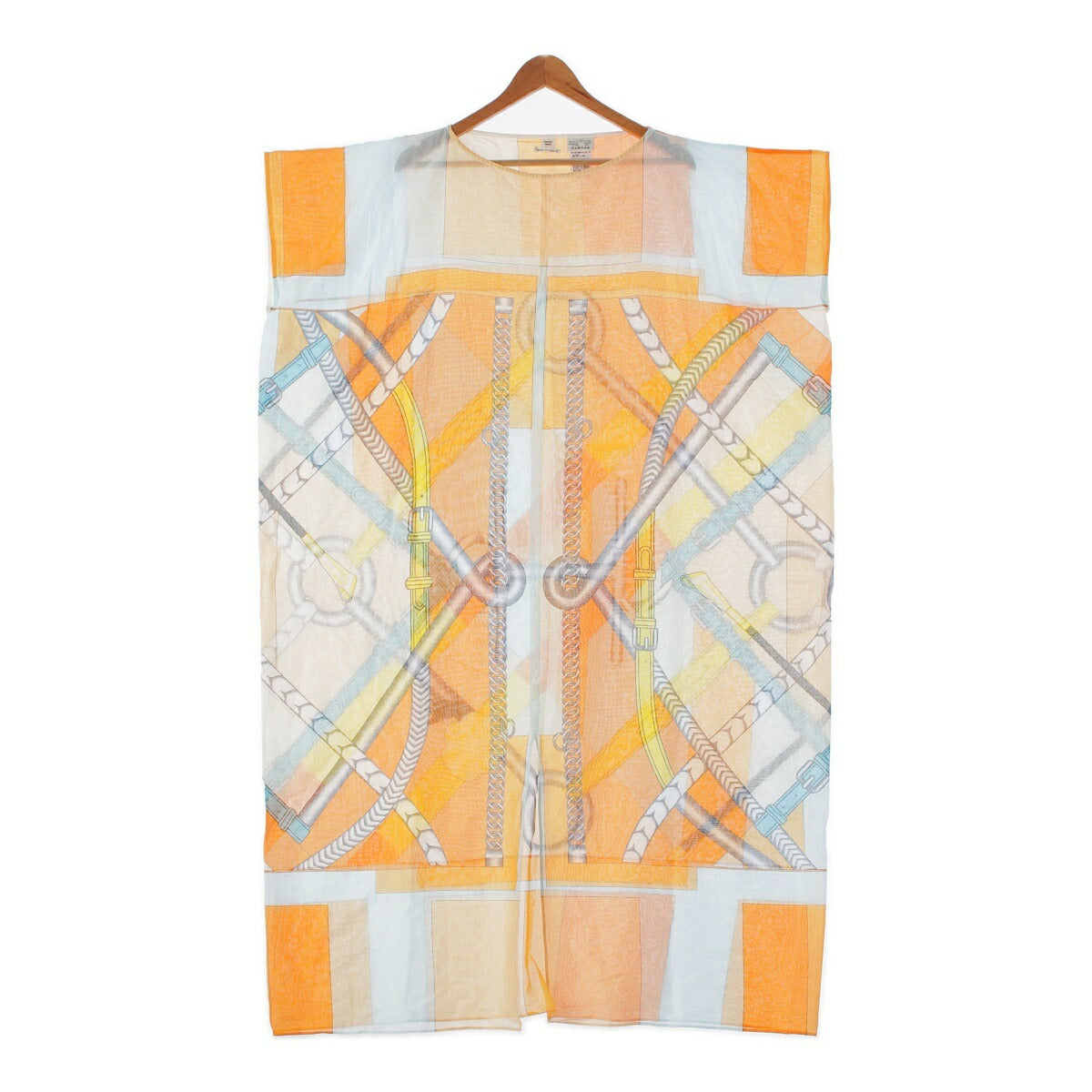 Hermes Gaultier period all-over print see-through cotton short-sleeve dress in orange [Used] [Authenticity guaranteed]