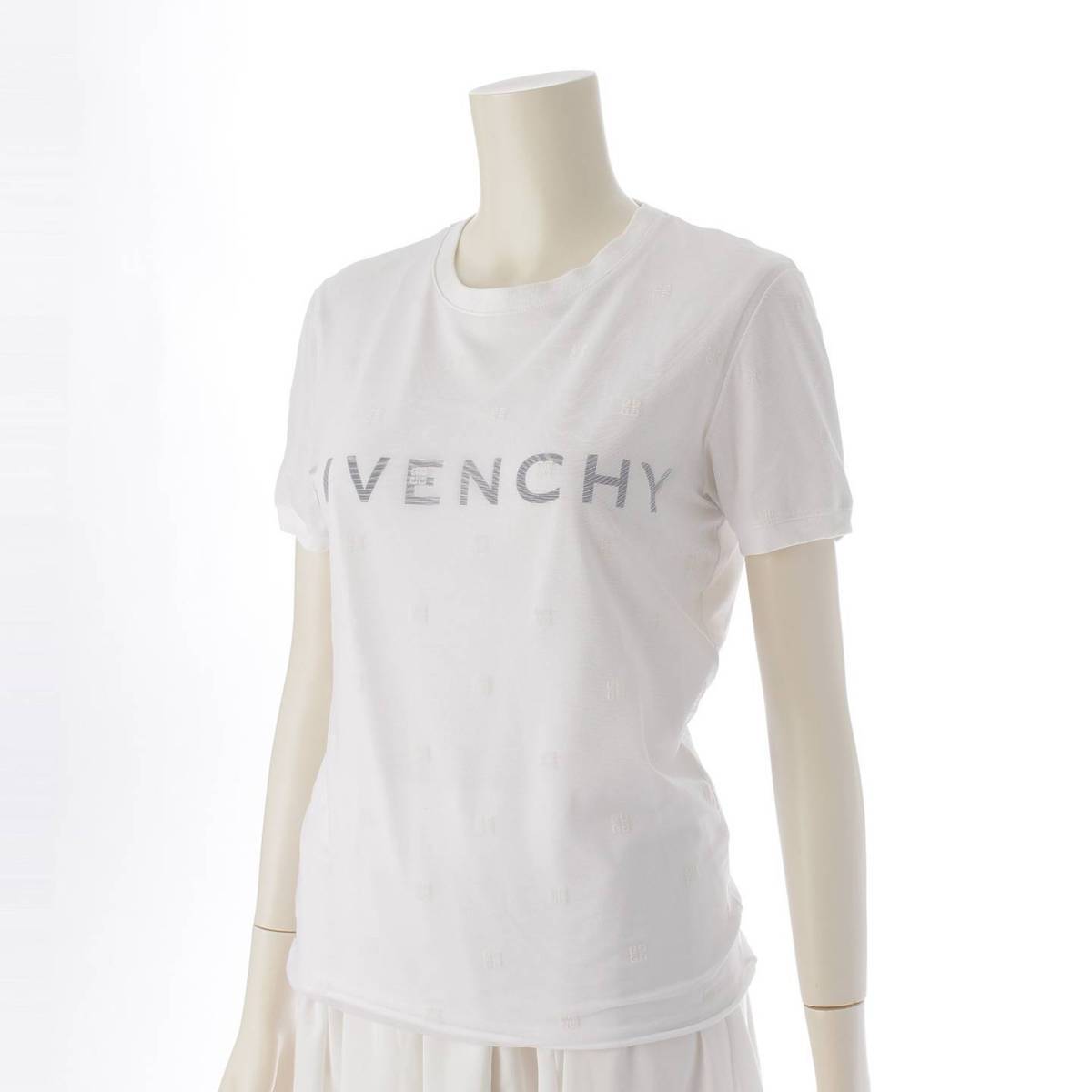 [GIVENCHY] GIVENCHY Logo Tulle Layered Cut and Sew Top Short Sleeve T-Shirt BW70CG3YDU White S [Used] [Authenticated and Guaranteed Authentic] 214813