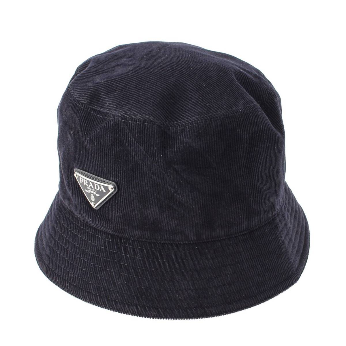 [PRADA] Prada Triangle Logo Corduroy Bucket Hat 2HC137 Navy XL [Used] [Authenticated and Guaranteed Authentic] 214817