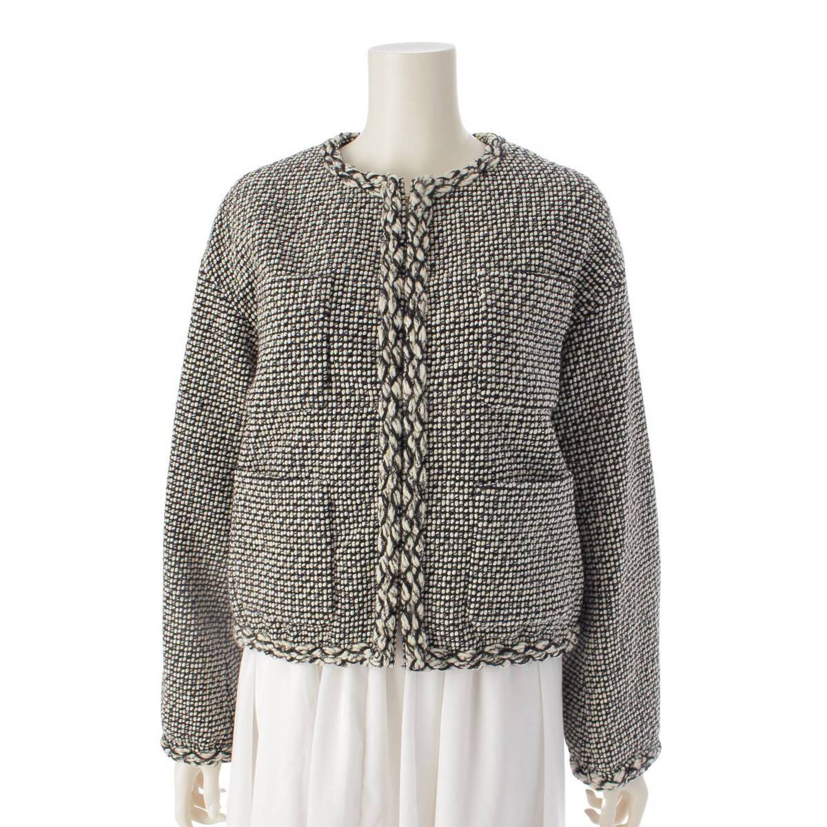 [Drawer] DRAWER 22 No-collar Tweed Jacket Tops 6522-299-0724 White Black 36 [Used] [Authenticated and Guaranteed Authentic] 214845