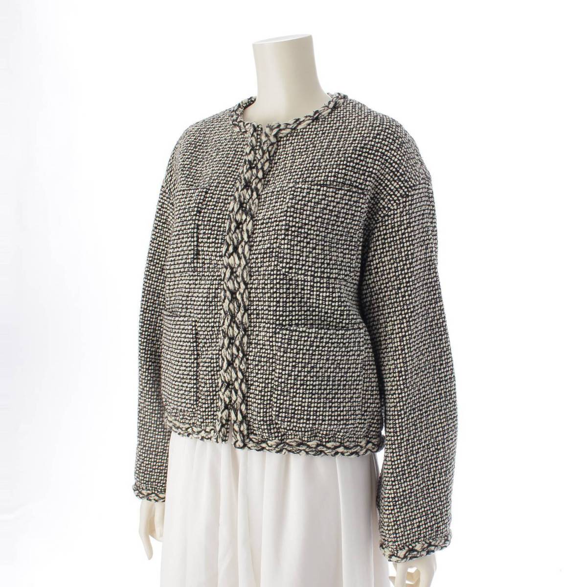 [Drawer] DRAWER 22 No-collar Tweed Jacket Tops 6522-299-0724 White Black 36 [Used] [Authenticated and Guaranteed Authentic] 214845