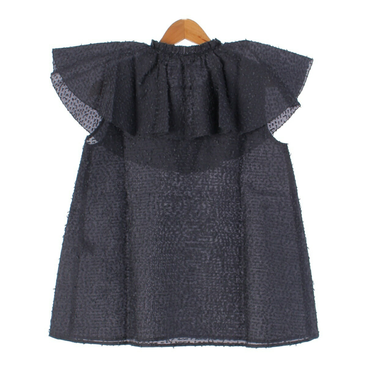 Drawer Organ Border Ruffle Collar Silk x Nylon Blouse Dark Navy Size 36 [Used] [Authentic Product Guaranteed]