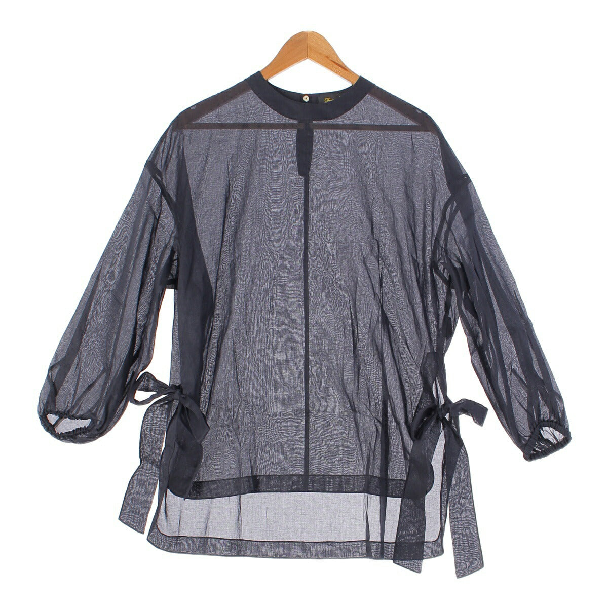 Drawer Cotton See-Through Pullover Tunic Blouse with Ribbon Dark Navy Size 36 [Used] [Authentic Guaranteed]