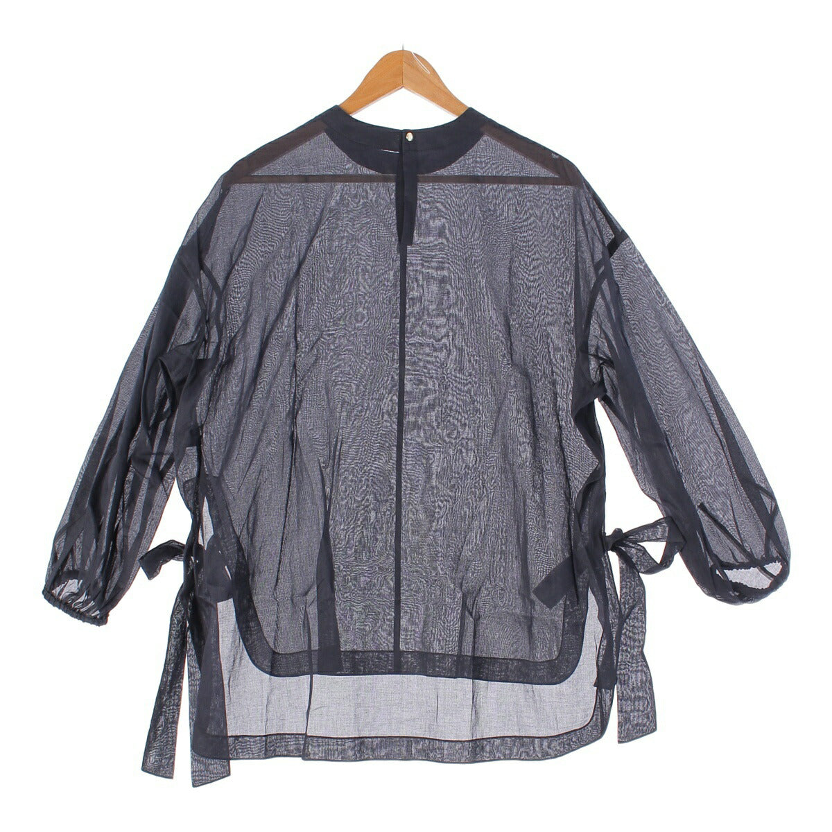 Drawer Cotton See-Through Pullover Tunic Blouse with Ribbon Dark Navy Size 36 [Used] [Authentic Guaranteed]