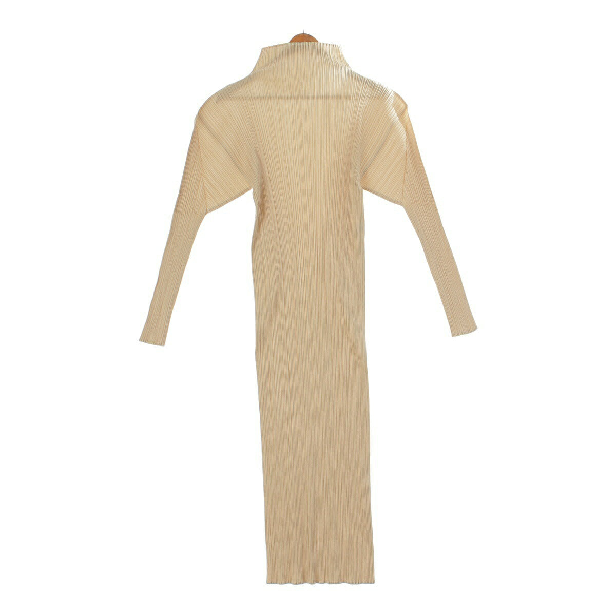 Pleated Please Issey Miyake High neck Tight 3/4 length Long sleeve Long dress PP70-JH632 Beige 4 [Used] [Authentic product guaranteed]