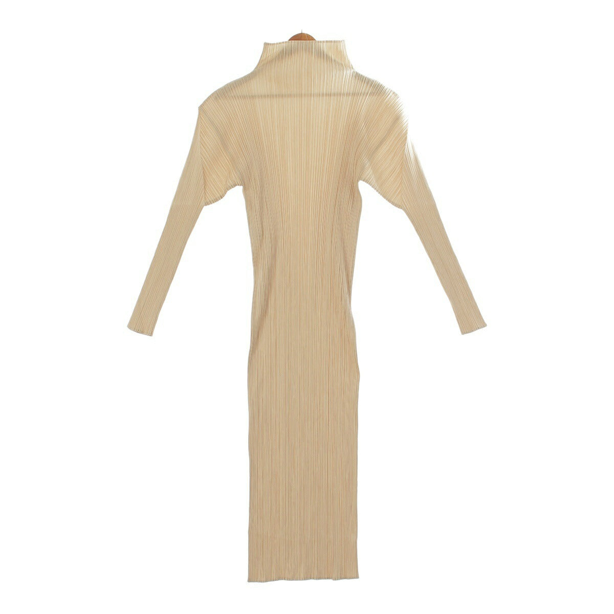 Pleated Please Issey Miyake High neck Tight 3/4 length Long sleeve Long dress PP70-JH632 Beige 4 [Used] [Authentic product guaranteed]