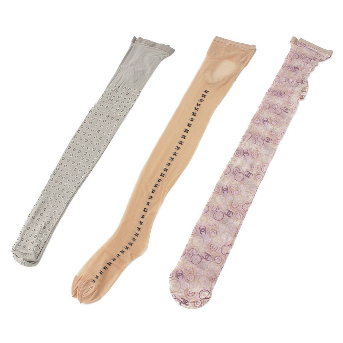 [Chanel] Chanel COCO Mark all-over print stockings 3-piece set Pink x beige x gray SIZE1 Unused [Used] [Authenticated and guaranteed authentic] 214966
