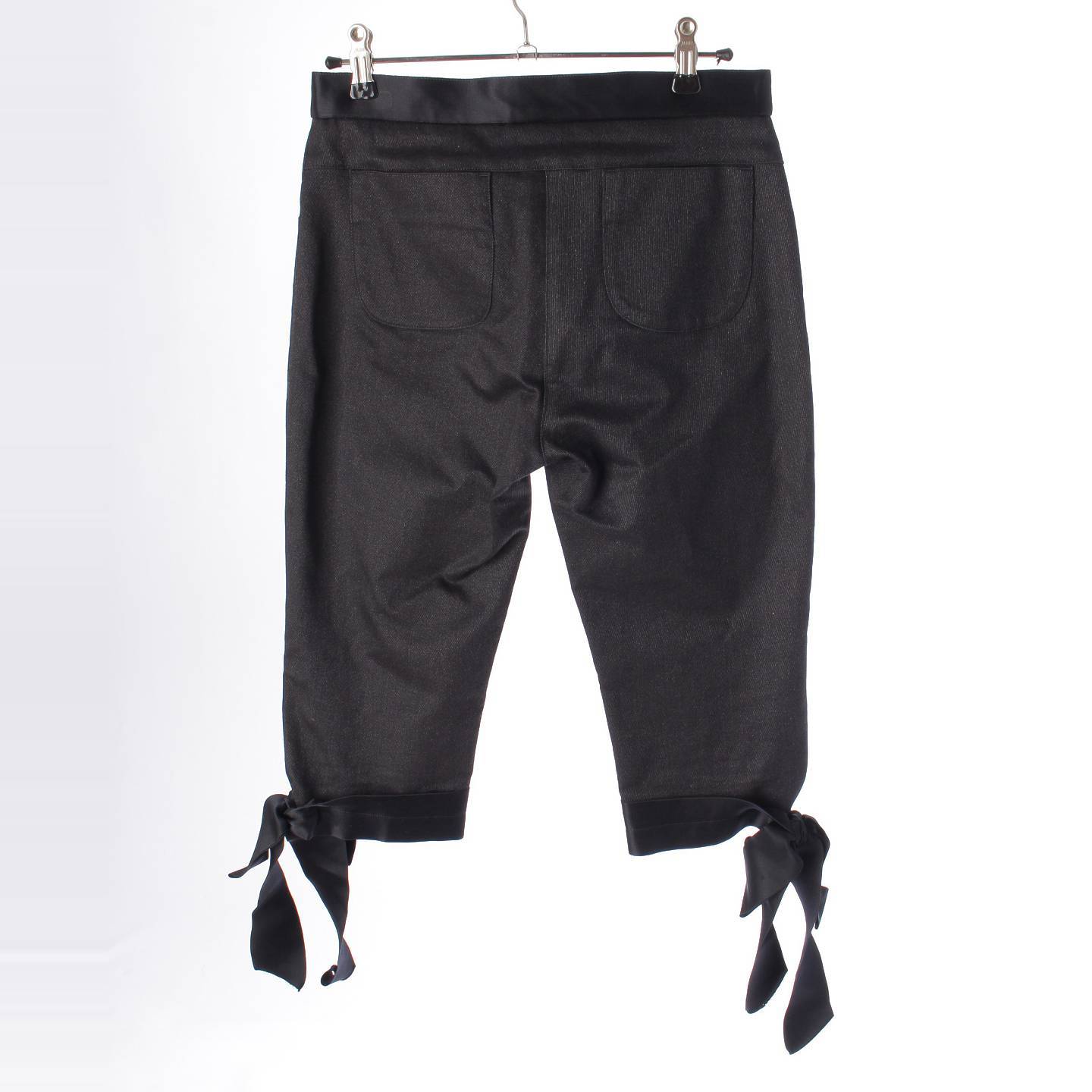 Chanel 05A COCO Mark Button Cotton x Silk Pants with Ribbon P26912 Black 34 [Used] [Authentic Product Guaranteed]