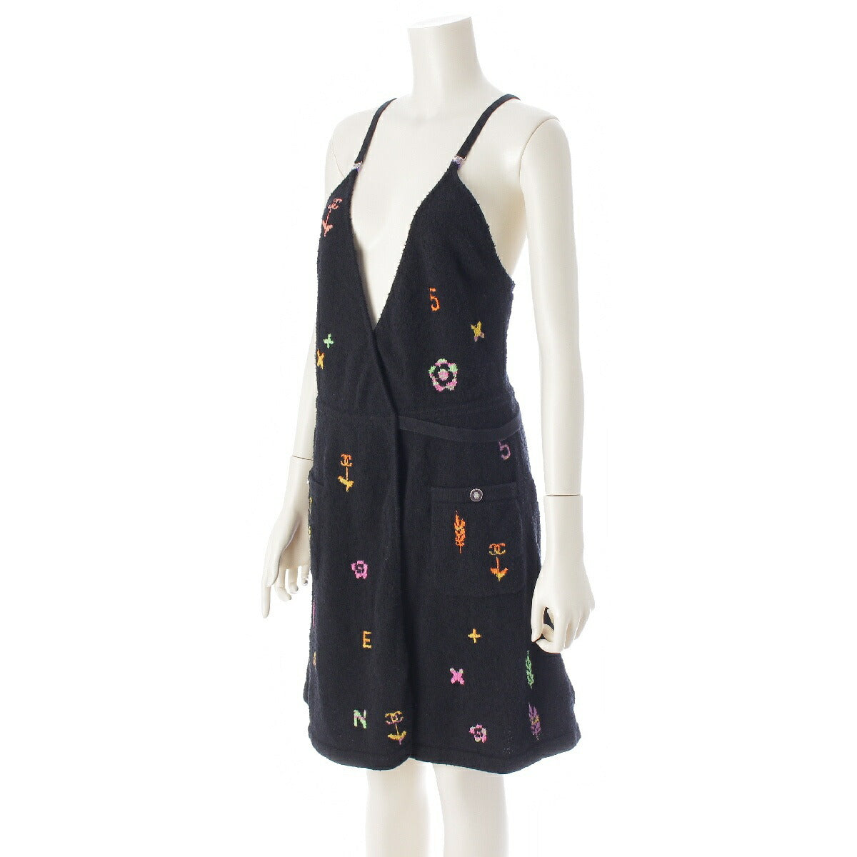 Chanel COCO Mark Camisole Cotton Dress P72187 Navy Size 40 [Used] [Authentic Guaranteed]