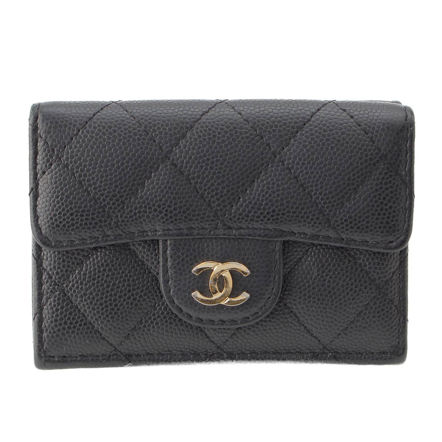 Chanel No. 28 Caviar Skin Timeless Classic Small Wallet Folding Wallet Black