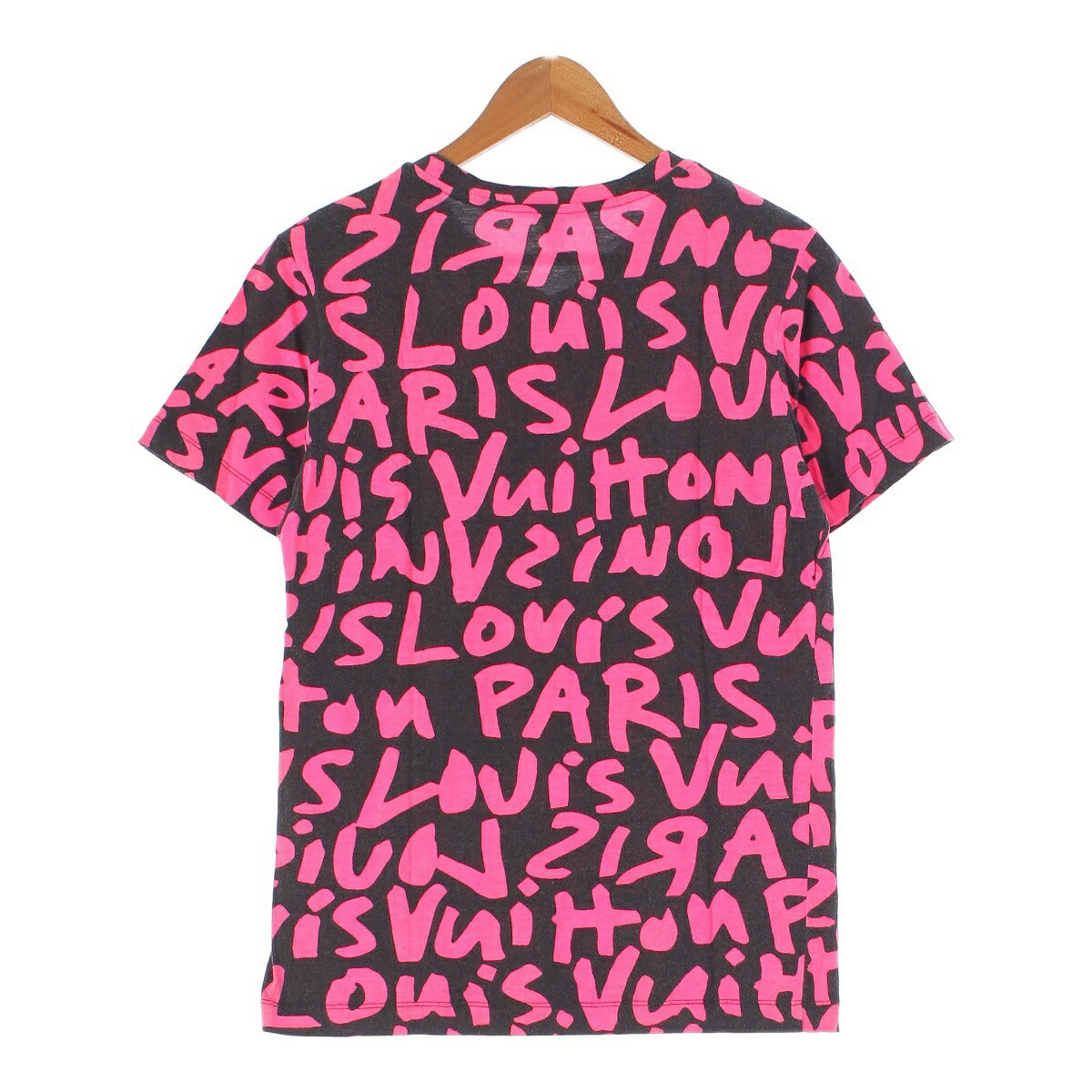 Louis Vuitton Monogram Logo Graffiti V-neck T-shirt Short Sleeve Top Black x Pink S [Used] [Authentic Product Guaranteed]