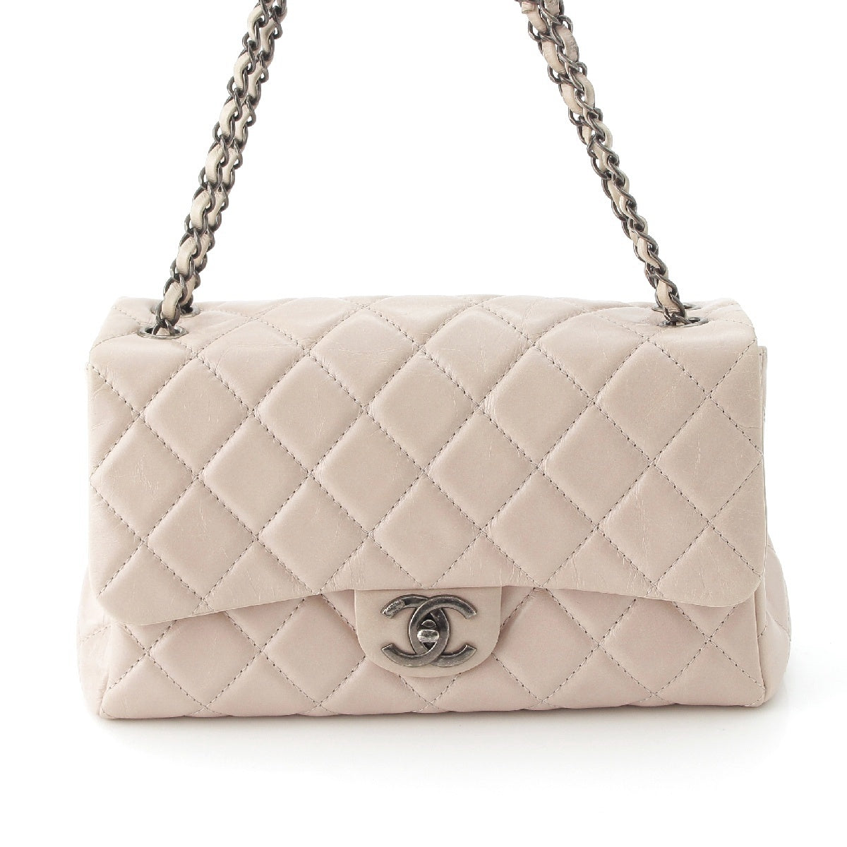 Chanel Vintage COCO Mark Calfskin Matelasse Shoulder Bag White Grey