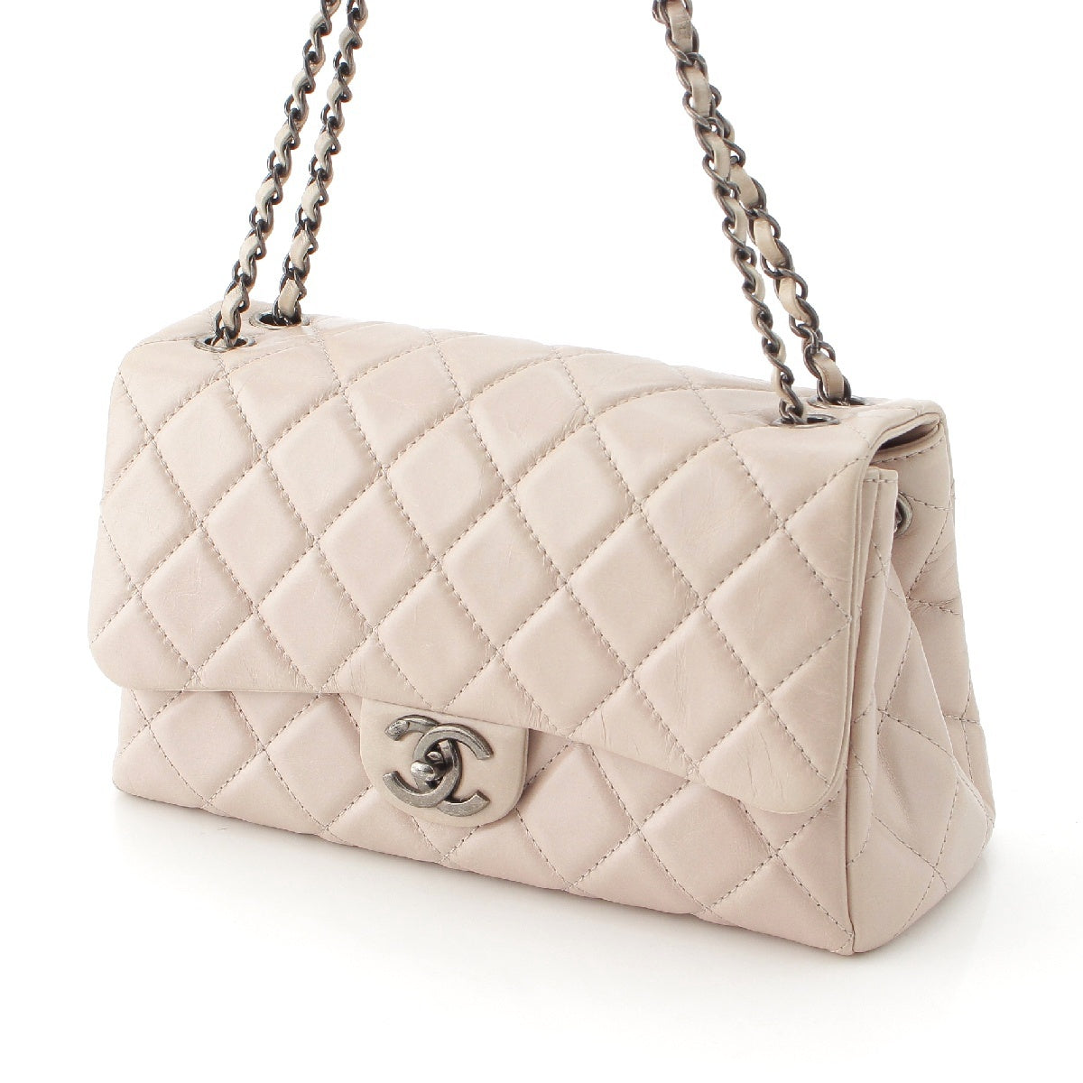 Chanel Vintage COCO Mark Calfskin Matelasse Shoulder Bag White Grey