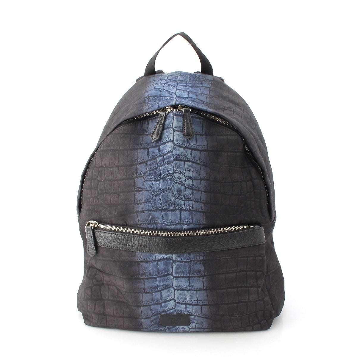 Fendi Logo Crocodile Print Nylon Backpack Black x Blue