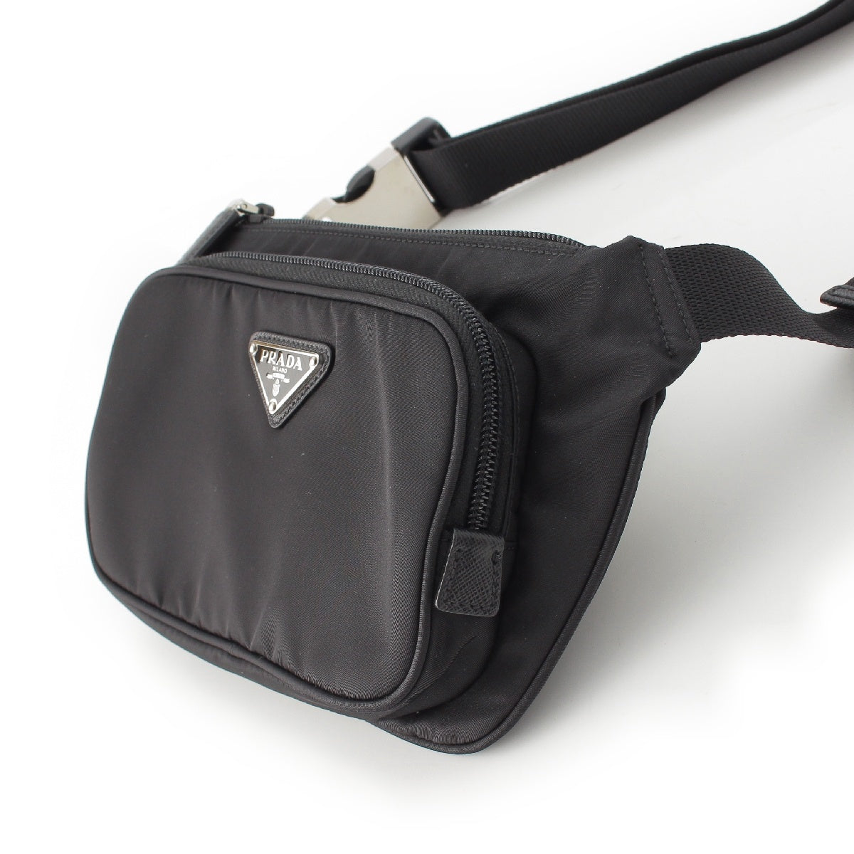 PRADA Triangle Logo Renylon Saffiano Waist Bag 2VH128 Black