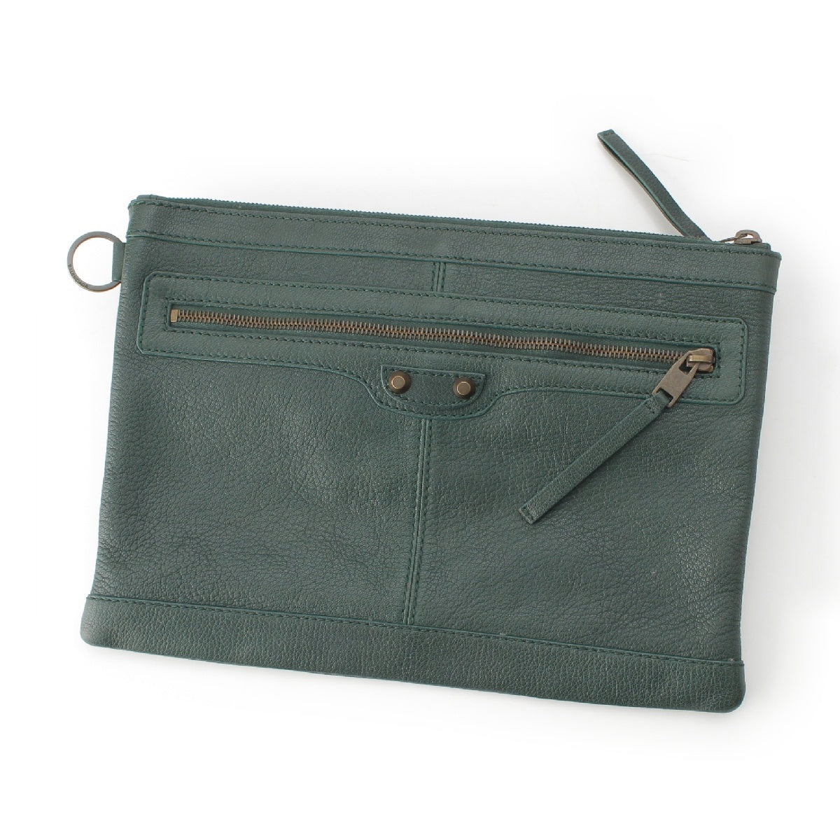 Balenciaga Classic Clip M Leather Clutch Bag Handbag Bag 273022 Green