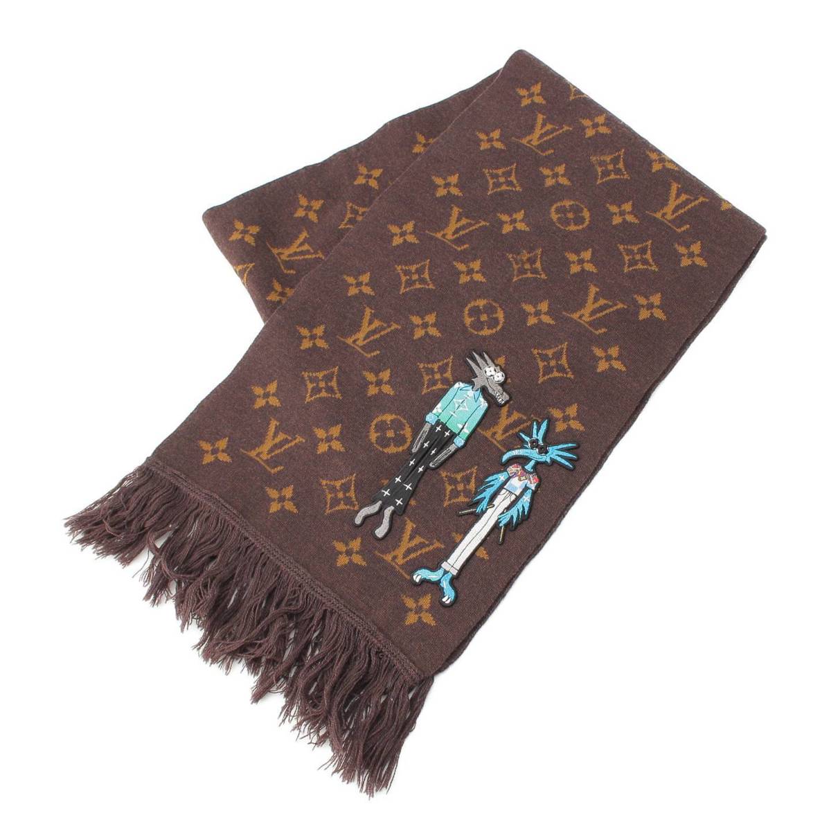 [Louis Vuitton] Louis Vuitton 21 Stainless Steel Echarpe LV Friends Monogram Wool Scarf MP2964 Brown [Used] [Authenticated and Guaranteed Authentic] 215071
