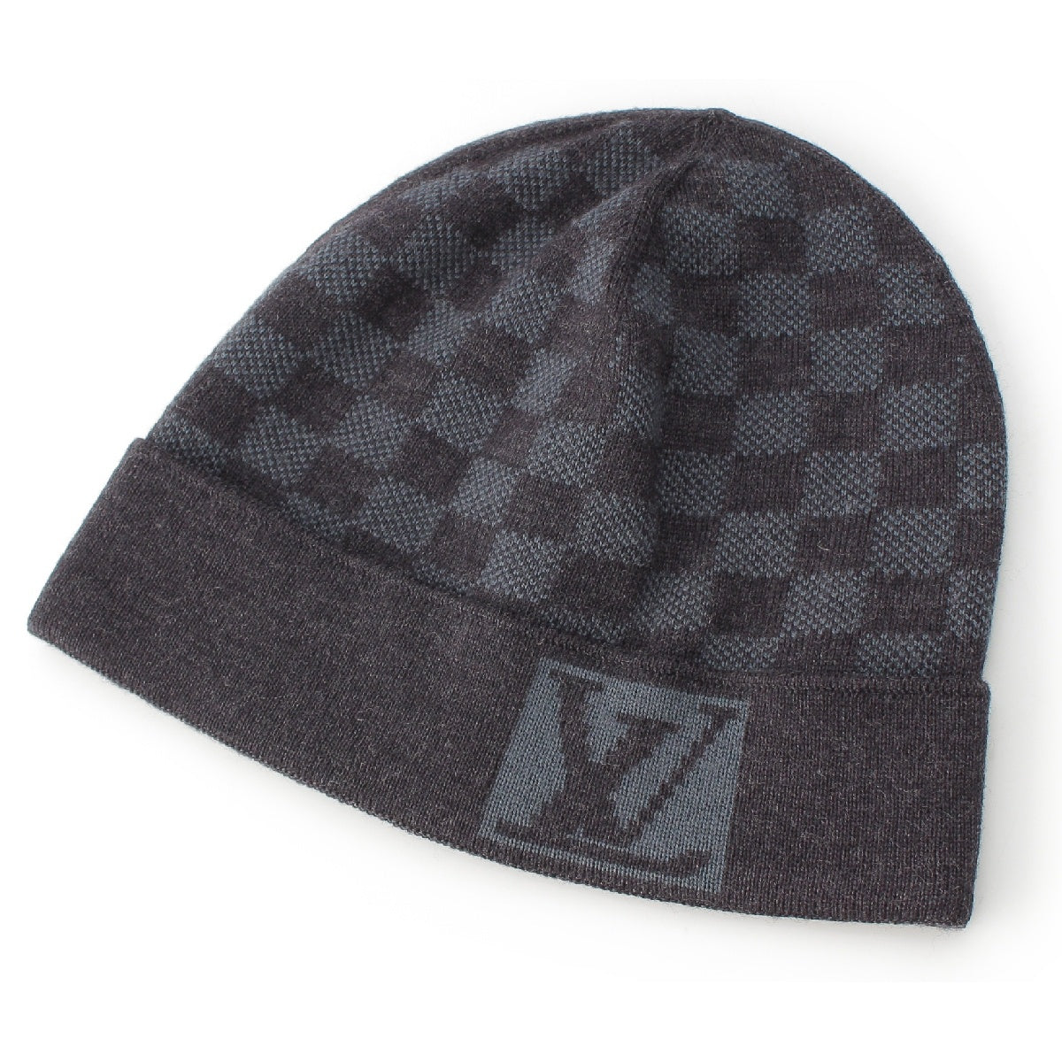 Louis Vuitton Damier Graphite Bonnet Petite Wool Knit Cap Beanie Hat Dark Grey