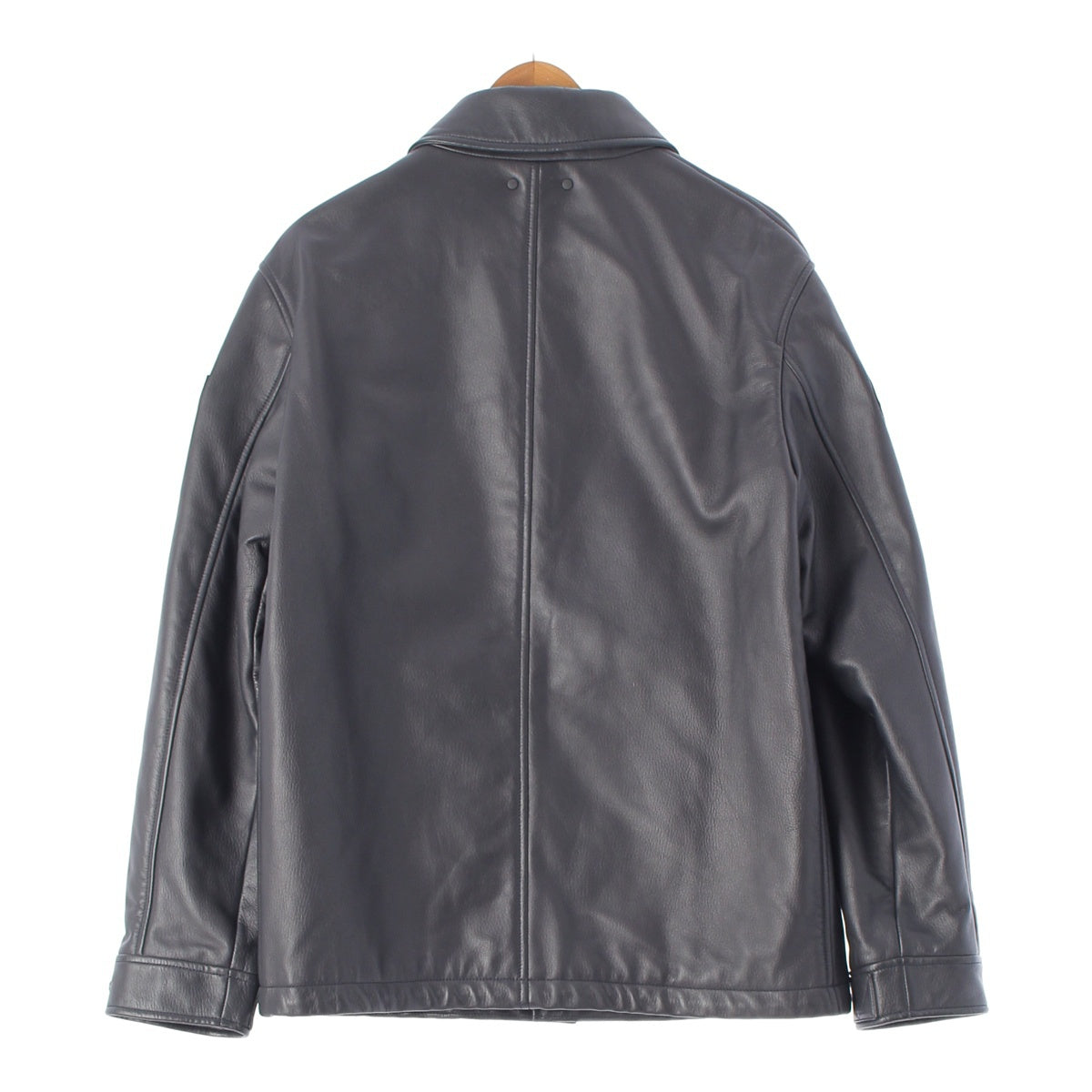 Louis Vuitton 19Stainless Steel Men's Leather Jacket Blouson Logo Patch Monogram Black 48