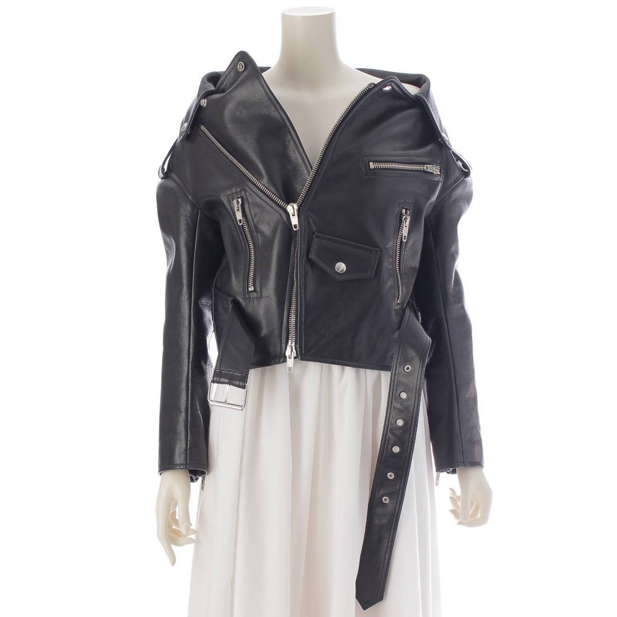 BALENCIAGA leather Swing Biker Double Riders jacket cowhide 446474 black 34