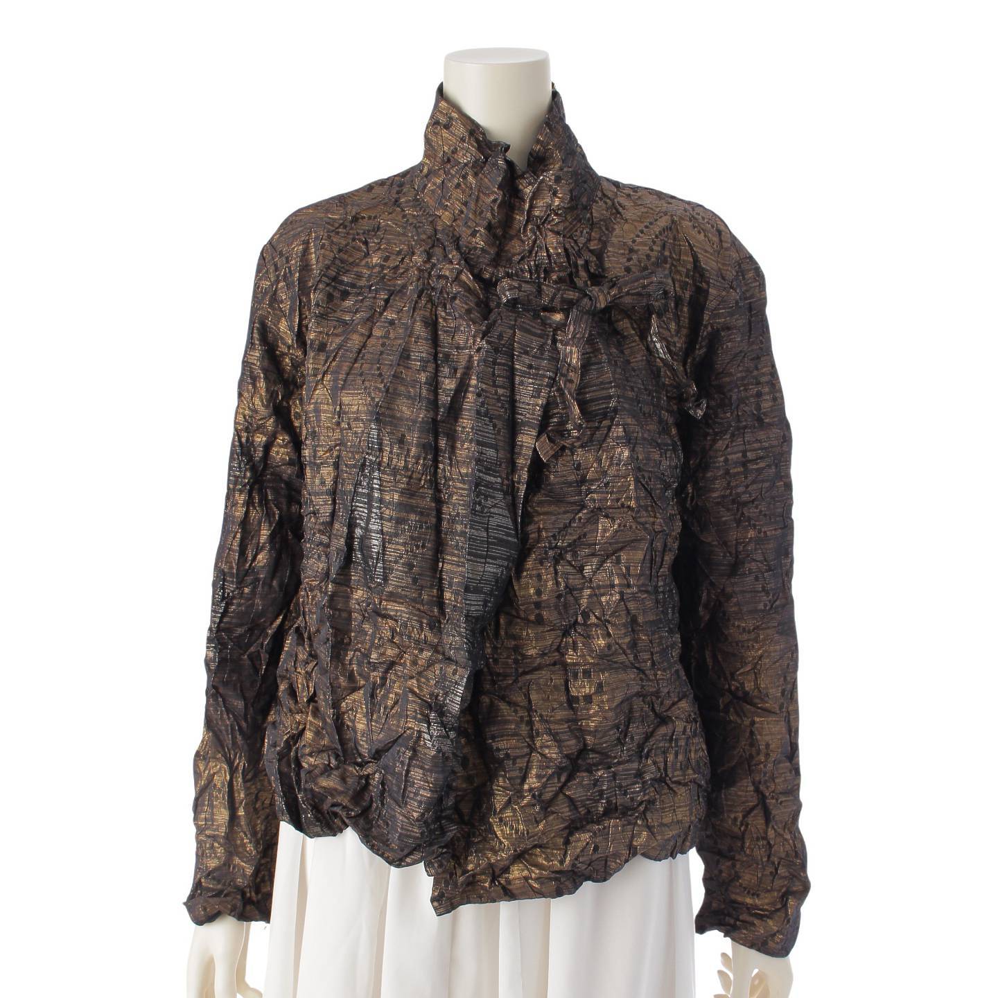 Issey Miyake Wrinkles processed jacket, all-over print shirt, blouse, top, IM03FD733, gold, 3