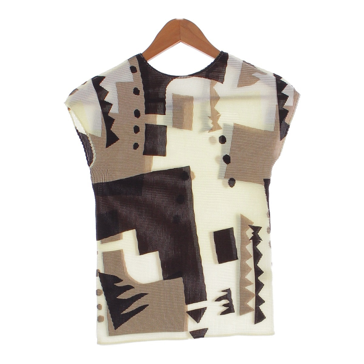 me ISSEY MIYAKE Waffle Pleated Sleeveless All-over Pattern blouse Tops cut MI12FK444 Black Light Yellow Beige