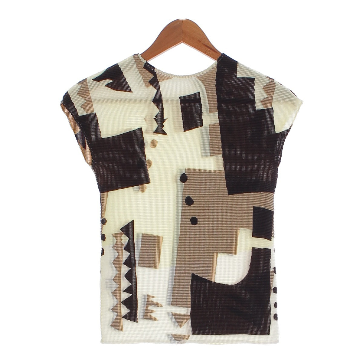 me ISSEY MIYAKE Waffle Pleated Sleeveless All-over Pattern blouse Tops cut MI12FK444 Black Light Yellow Beige