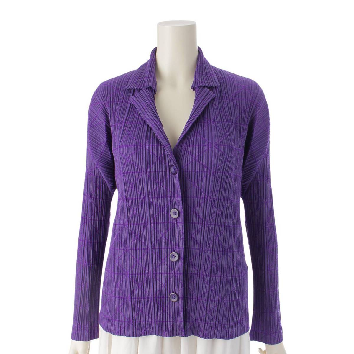 [Pleated Please Issey Miyake] PLEATS PLEASE ISSEY openwork tailored jacket top shirt PP53-JD463 purple 3 [Used] [Authenticated and genuine product guaranteed] 215120