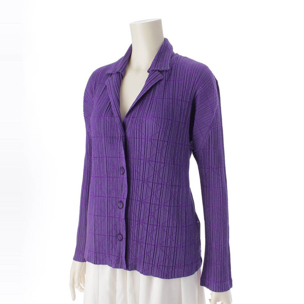 [Pleated Please Issey Miyake] PLEATS PLEASE ISSEY openwork tailored jacket top shirt PP53-JD463 purple 3 [Used] [Authenticated and genuine product guaranteed] 215120