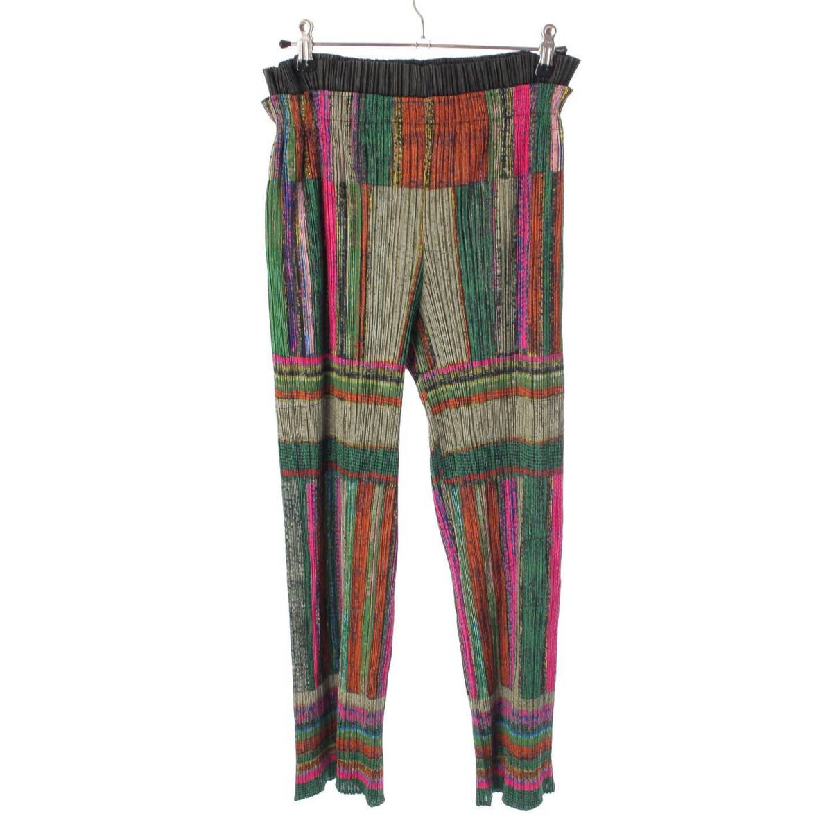 [Pleated Please Issey Miyake] PLEATS PLEASE ISSEY Easy Pants Pleated Trim All-Over Print Bottoms Slacks PP23-JF622 Multicolor 3 [Used] [Authenticated and Guaranteed Authentic] 215122