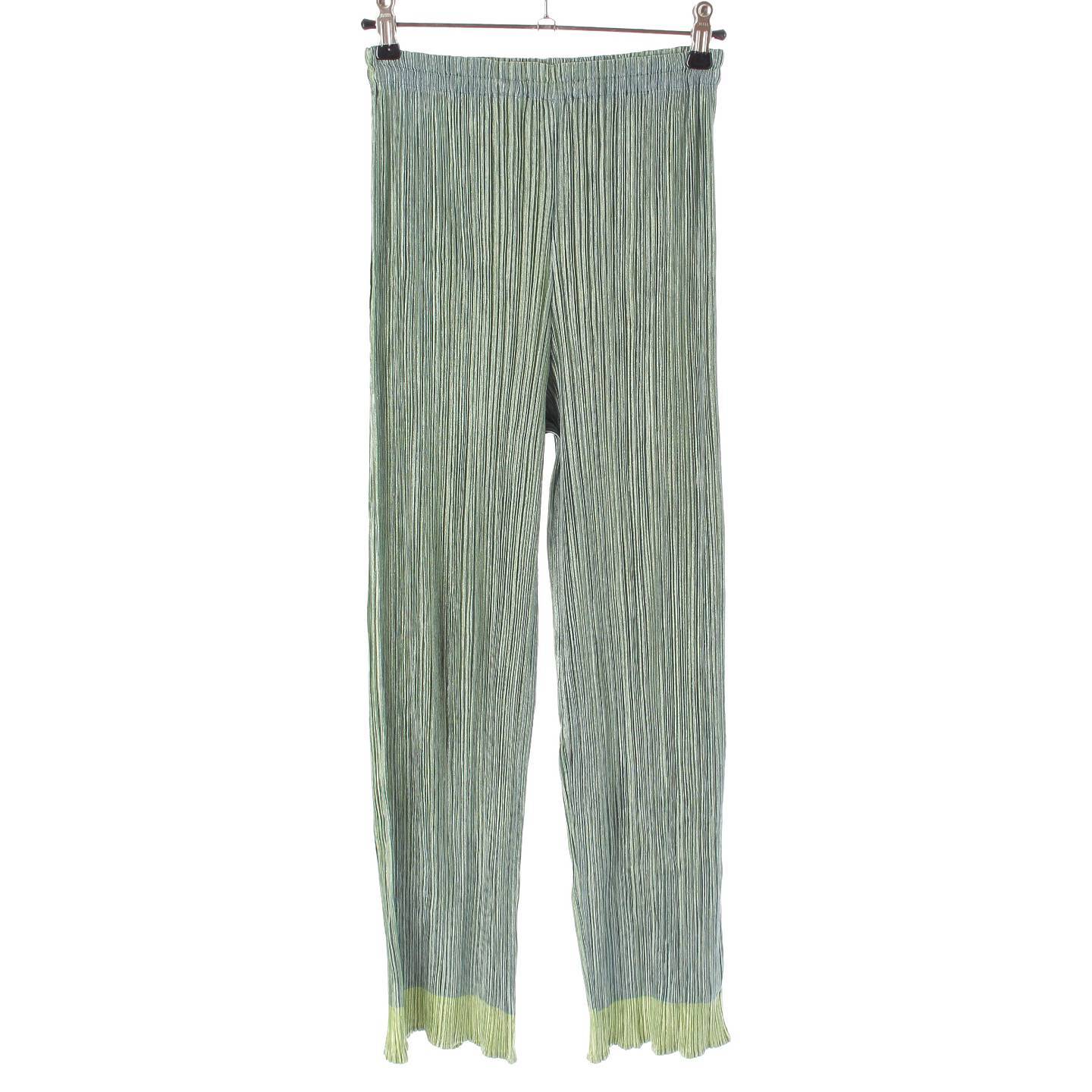 Pleated Please Issey Miyake Wide Easy Pants Bottoms Slacks PP12-JF114 Green 1 [Used] [Authentic Product Guaranteed]