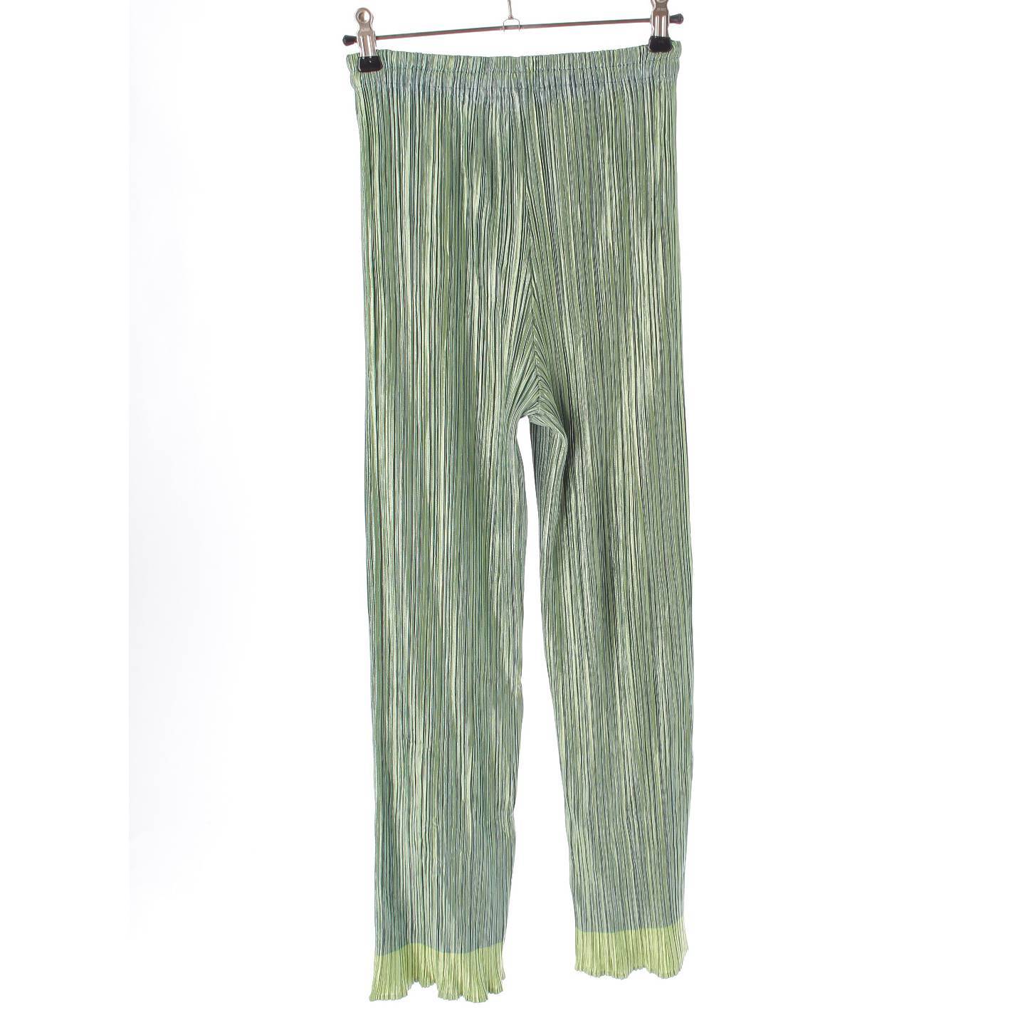 Pleated Please Issey Miyake Wide Easy Pants Bottoms Slacks PP12-JF114 Green 1 [Used] [Authentic Product Guaranteed]